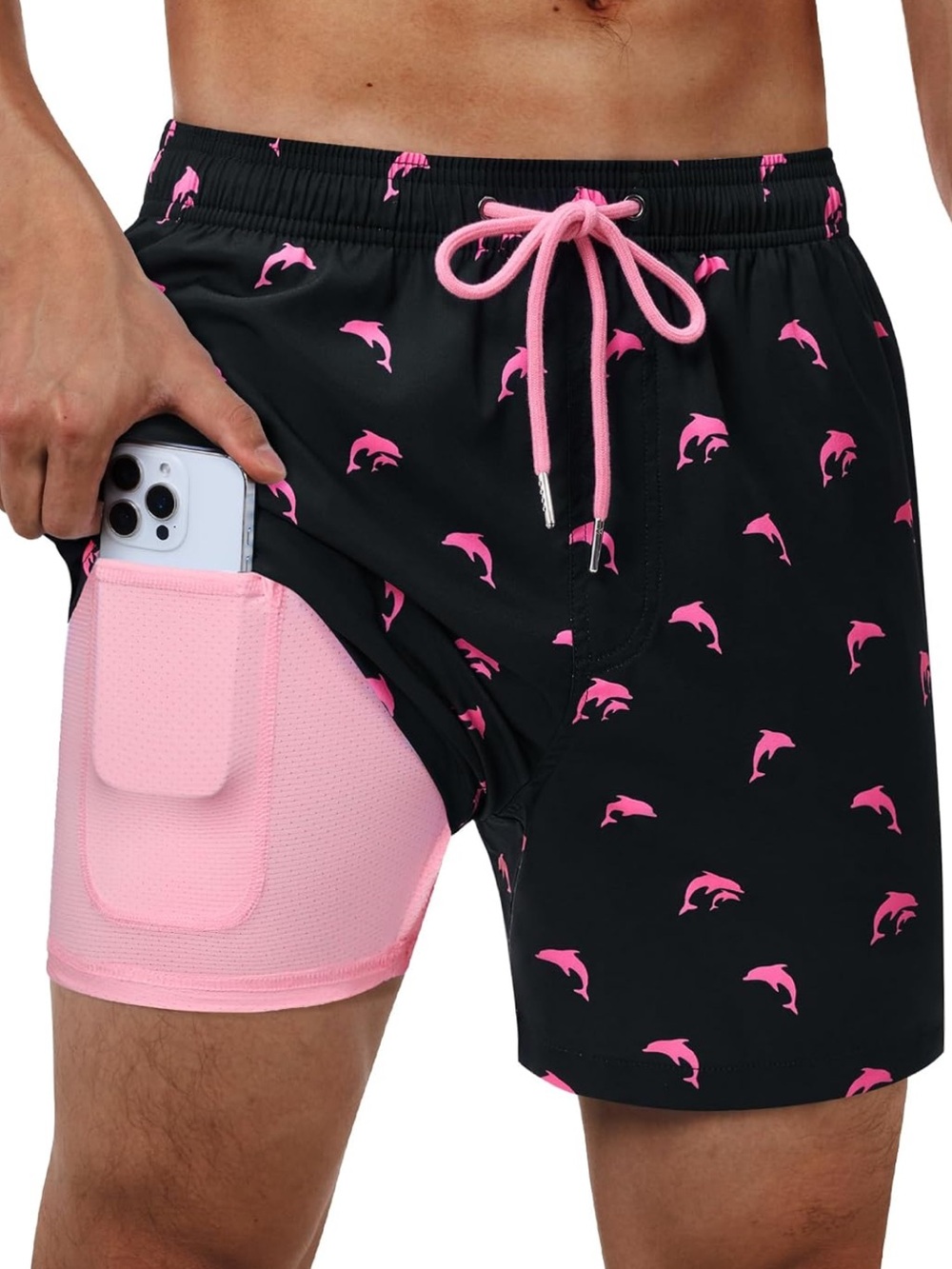 Mens Swim Trunks with Compression Liner 5 inch Quick Dry Mens Bathing Suit